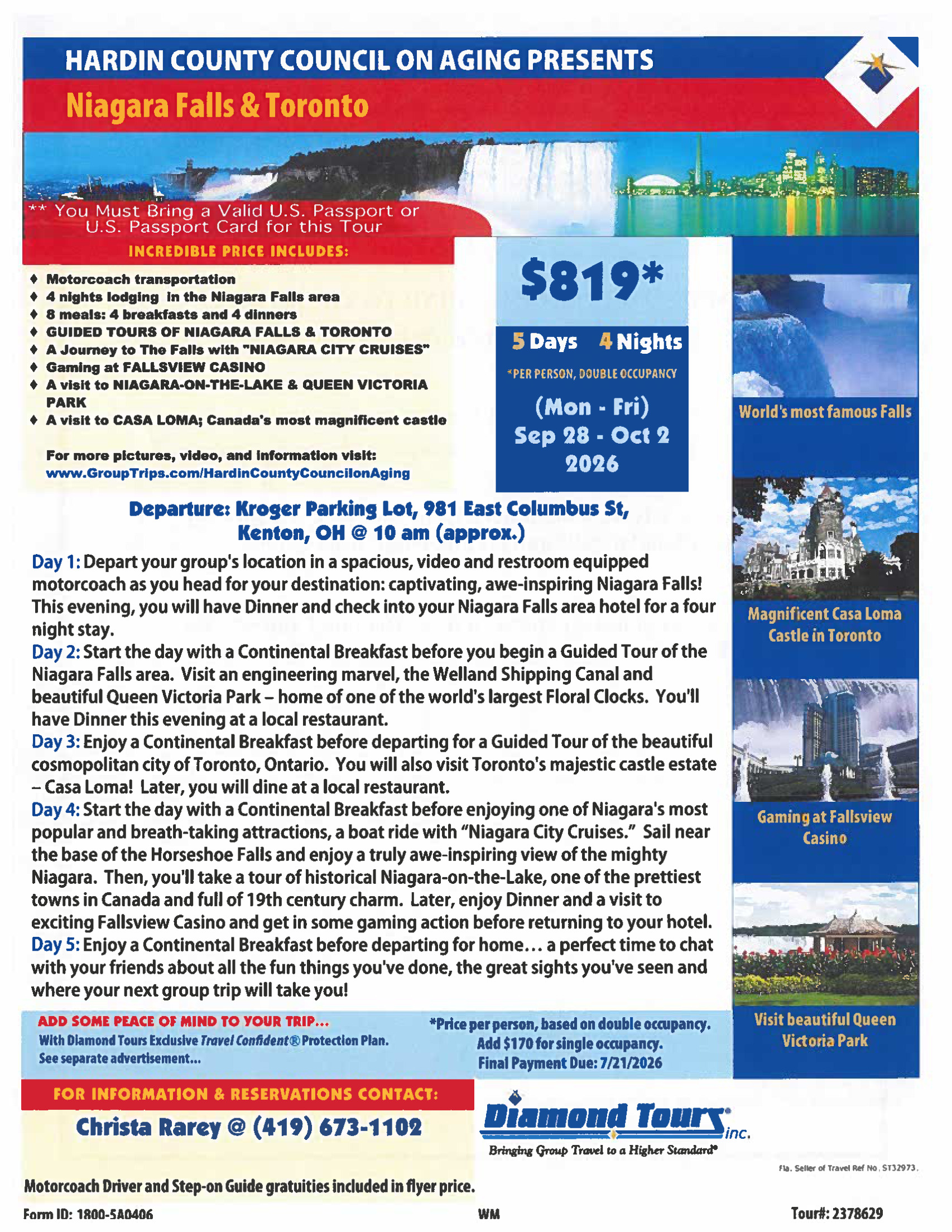 Niagara Falls & Toronto trip, September 28 – October 2, 2026